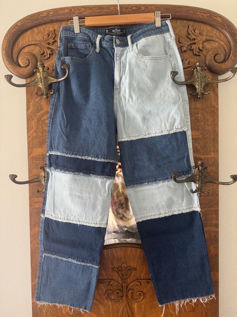 Hollister Women Two-Tone Patchwork Blue Jeans